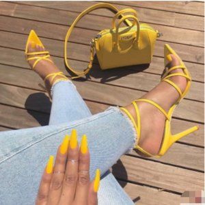 FSJ Yellow Stiletto Heel Strappy Sandals